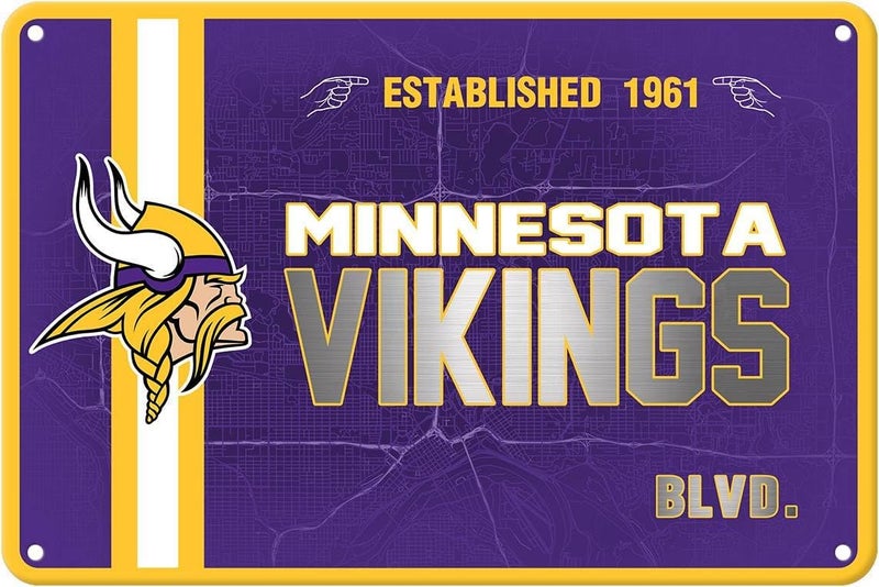 ZYJTEK Football Mancave Metal Street Sign, Yellow Purple Design 8" x 12" Wall Decor Sign Great for Man Cave, Bed Room, Office, Home - Image 1